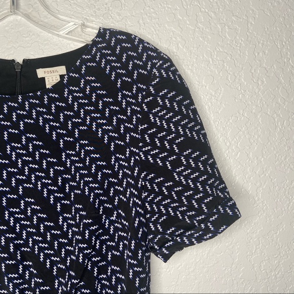 Fossil Short Sleeve A Line Silk Dress Black Size 4 - Picture 5 of 9